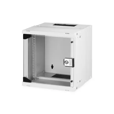 DIGITUS Wandgehäuse SOHO PRO DN-49100 | 10 Zoll Netzwerkschrank 6HE | 325x315x300 mm | Glastür abschließbar | grau
