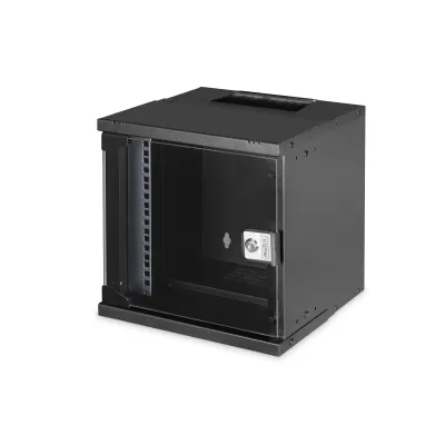 DIGITUS Wandgehäuse SOHO PRO DN-49101 | 10 Zoll Netzwerkschrank 6HE | abschließbare Glastür | Stahl schwarz
