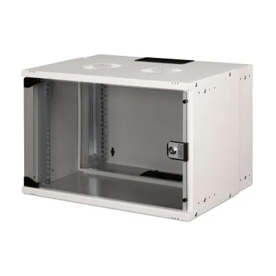 DIGITUS Wandgehäuse SOHO PRO DN-49202 | 19" Netzwerkschrank 7HE | 370x540x400 mm | Glasfronttür | bis 60 kg | grau