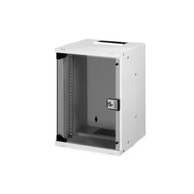 DIGITUS Netzwerk-Wandgehäuse SOHO PRO DN-49102 | 9HE 10" | 460x315x300 mm | Glastür abschließbar | Stahl | grau RAL 7035