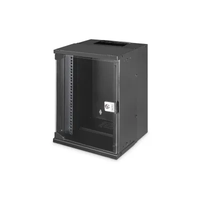 DIGITUS Wandgehäuse SOHO PRO DN-49103 | 9HE 10" Netzwerkschrank | 460x315x300 mm | Glasfront | Stahl | schwarz