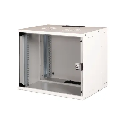 DIGITUS Wandgehäuse SOHO PRO DN-49204 | 19 Zoll Netzwerkschrank 9HE | 460x540x400 mm | abschließbare Glastür | grau