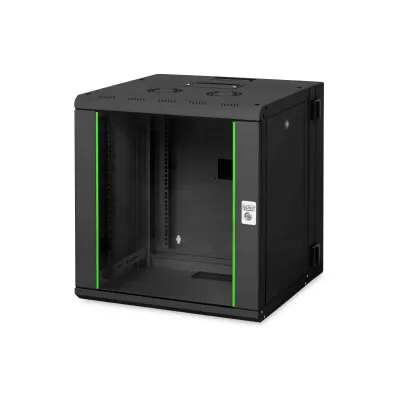 DIGITUS Wandgehäuse Unique DN-19 12-U-3-SW | 19 Zoll Netzwerkschrank | 12HE | schwenkbar | 643x600x600mm | schwarz