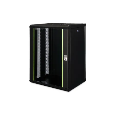 DIGITUS Wandgehäuse Unique DN-19 16-U-SW | 19 Zoll | 16HE | 600x450 mm | Stahl | Glasfront | schwarz RAL 9005