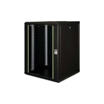 DIGITUS Wandgehäuse DN-19 16U-6/6-SW | 19 Zoll Netzwerkschrank | 16 HE | 820x600x600 mm | Glasfront | Schwarz RAL 9005