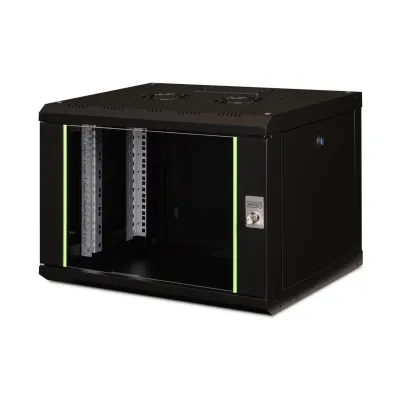 DIGITUS Netzwerk-Wandschrank DN-19 07-U-SW | 7HE 19 Zoll | 420x600x450 mm | Glasfront | abschließbar | schwarz RAL9005