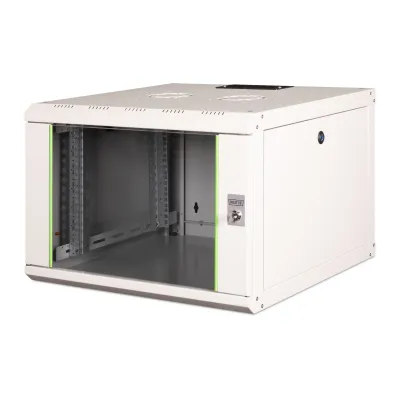 DIGITUS Wandgehäuse Unique DN-19 07U-6/6 | 19 Zoll Netzwerkschrank | 7HE | Glastür | RAL7035 grau