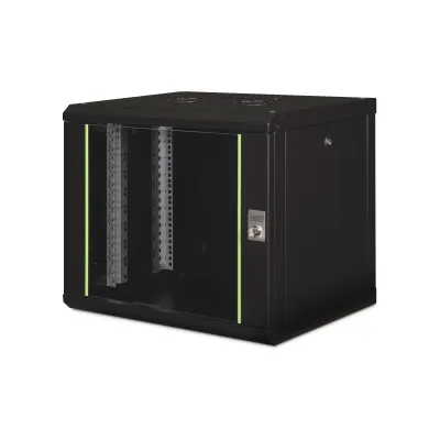DIGITUS Wandgehäuse DN-19 09-U-SW | 19 Zoll 9HE Netzwerkschrank | 509x600x450mm | Stahl | Glasfront | schwarz RAL9005