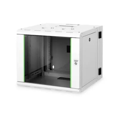 DIGITUS Wandschrank DN-19 09-U-3 | 19 Zoll 9HE | Schwenkrahmen | 509x600x600 mm | Glastür | Stahl | grau RAL7035