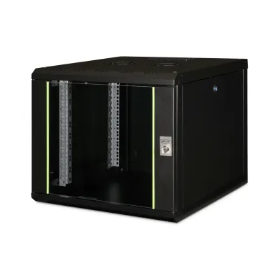 DIGITUS Wandgehäuse DN-19 09U-6/6-SW | 19 Zoll Netzwerkschrank | 9HE | 600x600mm | abschließbar | Stahl | schwarz