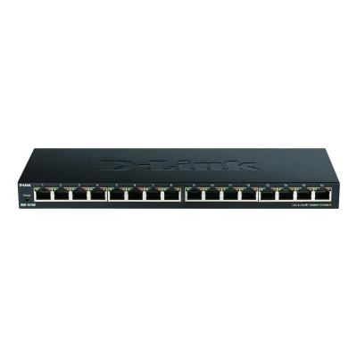 D-Link Gigabit Switch DGS-1016S/E | 16-Port Unmanaged | 1000Base-T | Lüfterlos | Metallgehäuse | Plug & Play | Schwarz