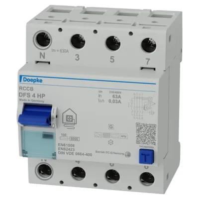 DOEPKE FI-Schutzschalter DFS4 063-4/0,03-HP | RCCB Typ B+ | 4-polig | 63A | 0,03A | 400V | für Wärmepumpe | IP20