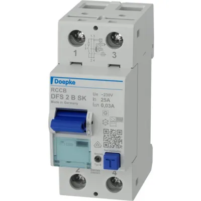 Doepke Fehlerstromschutzschalter DFS2 | FI Typ B | 2-polig | 25A | 30mA | 230V | DIN-Schiene | IP20