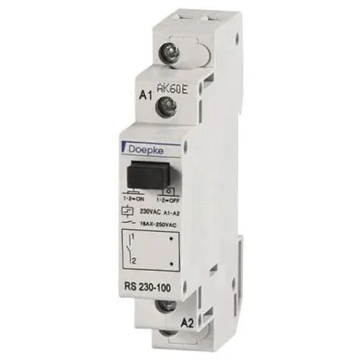 Doepke Stromstoßschalter RS 012-100 | Impulsschalter 12V AC | 16A | 1 Schließer | DIN-Schiene | leise | Handbedienung