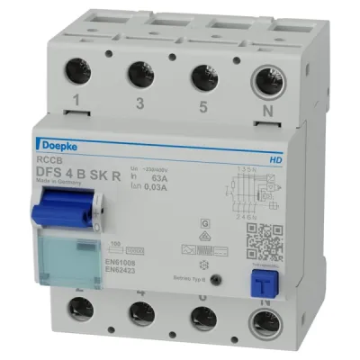 Doepke FI-Schalter DFS4 63A Typ B | 4-polig | 0,03A | 400V | allstromsensitiv | IP20 | stoßstromfest