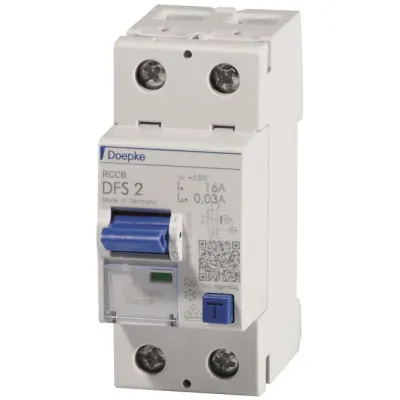 Doepke FI-Schutzschalter DFS2-063-2/0,03-A | 2-polig | 63A | 30mA | Typ A | DIN-Schiene | IP20 | 230V | 2TE | AC