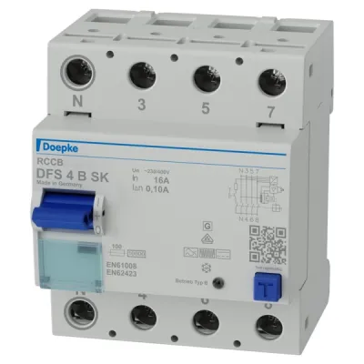 DOEPKE FI-Schutzschalter DFS4 016-4/0,10-B SK | Typ B allstromsensitiv | 4-polig | 400V | 16A | 0,1A | DIN-Schiene