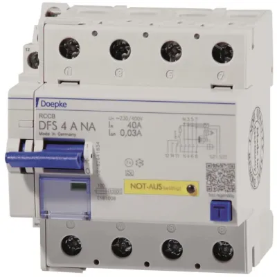 Doepke Fehlerstromschutzschalter DFS4 063-4/0,03-A NA | FI-Schalter 4-polig Typ A | 63A 400V | 0,03A | DIN-Schiene