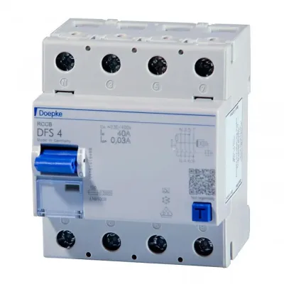 Doepke FI-Schutzschalter DFS4 063-4/0,03-A | RCCB 4-polig | Typ A | 63A | 30mA | 400V | DIN-Schiene | IP20 | 4TE