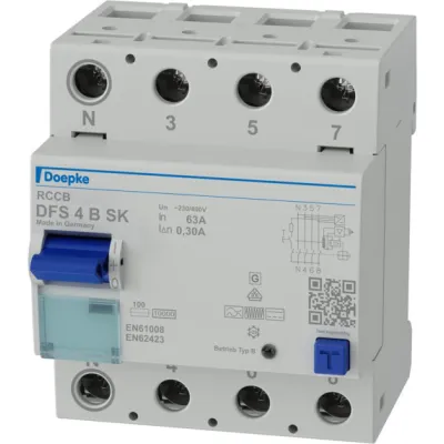 Doepke FI-Schutzschalter DFS4 063-4/0,30-B SK | Typ B allstromsensitiv | 4-polig | 63A | 0,3A | 400V | IP20