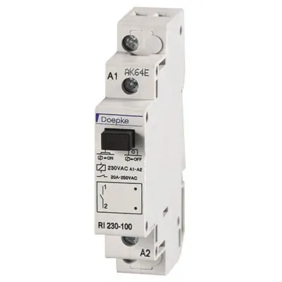 Doepke Installationsrelais RI 230-001 | 230V AC | 20A | 1 Wechsler | mechanisch | DIN-Schiene | 1TE | REG | Schaltrelais
