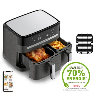 Tefal Doppel-Heißluftfritteuse Dual Easy Fry & Grill EY905B10 | 8,3 L | 2 Schubladen | 2700 W | Grillfunktion | Schwarz