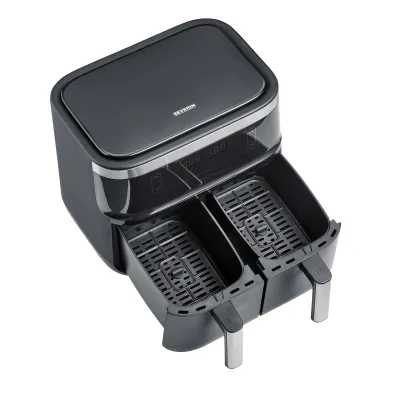 SEVERIN Doppel-Heißluftfritteuse FR 2453 | 2 x 3,8 L | 2850 W | 8 Programme | Dörroption | 40–200°C | Touch