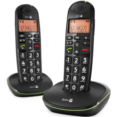 Doro Schnurlostelefon PhoneEasy 100w Duo / 380100 | DECT Festnetztelefon | große Tasten | Freisprechen | schwarz