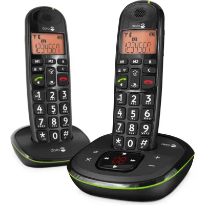 Doro PhoneEasy 105wr Duo | DECT Telefon mit Anrufbeantworter | große Tasten | 2 Mobilteile | schwarz