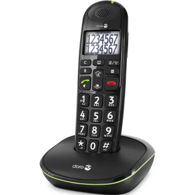 Doro Schnurlostelefon PhoneEasy 110 | DECT Telefon für Senioren | große Tasten & Schrift | Freisprechfunktion | schwarz