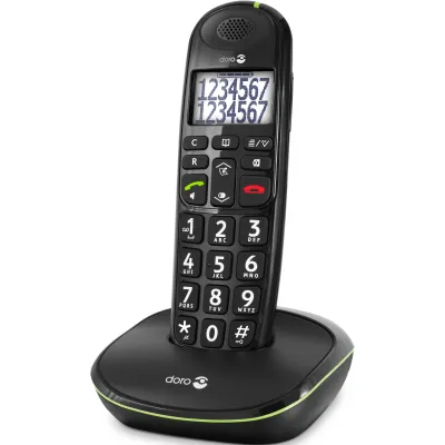 Doro Schnurlostelefon PhoneEasy 110 | DECT Telefon für Senioren | große Tasten & Schrift | Freisprechfunktion | schwarz