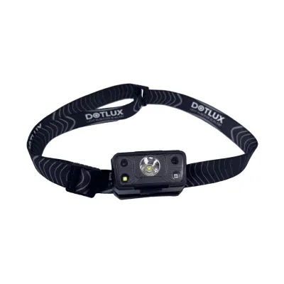 DOTLUX LED-Stirnlampe 600137 | 215 lm | Sensor & Taster | Akku aufladbar | 6 Modi | IP54 | Rot/Weiß | Schwarz