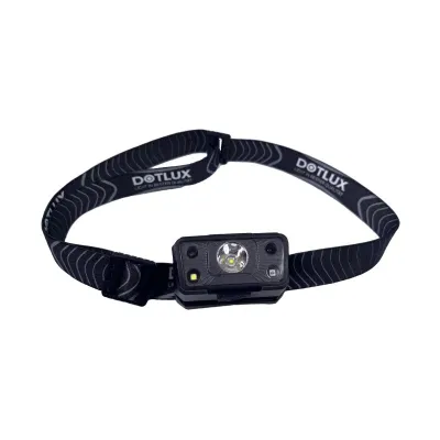 DOTLUX LED-Stirnlampe 600137 | 215 lm | Sensor & Taster | Akku aufladbar | 6 Modi | IP54 | Rot/Weiß | Schwarz