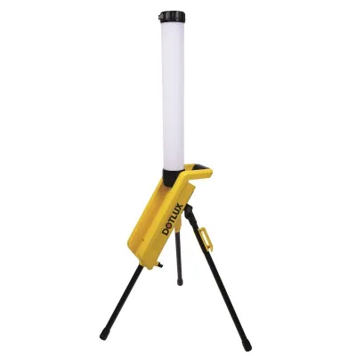 DOTLUX LED Baustellenstrahler 70W | 5000K | 6600lm | IP54 | 360° Ausleuchtung | CRI>92 | Dreibeinstativ | gelb