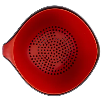 Dr. Oetker Schüssel-Sieb-Set 2-teilig | Kunststoff PP | Spülmaschinengeeignet | 6,4L | Grau/Rot