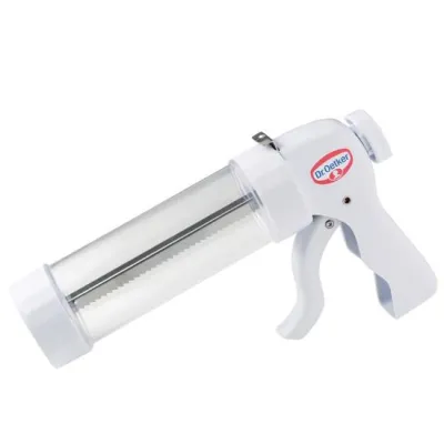 Dr. Oetker Gebäckpresse 1981 | Plätzchenpresse mit 10 Formscheiben | Kunststoff | Einhandbedienung | 26 cm | Weiß