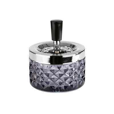 APS Drehascher 568 | Aschenbecher Glas Push-Mechanismus | Ø 9,5 cm x 11 cm | Metall verchromt | dark grey