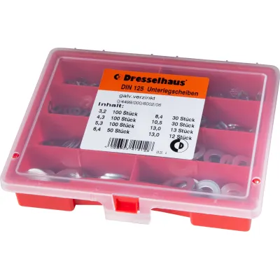 Dresselhaus Unterlegscheiben Sortiment DIN 125 4499/000/06 6002 | 8-fach sortiert | 435 Stück | galvanisch verzinkt