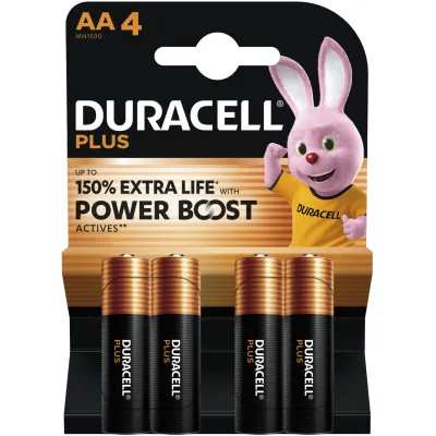 Duracell Mignon AA Batterie Plus Power Boost MN1500 LR6 151255 | 1,5V Alkaline | 4er-Blister | langlebig