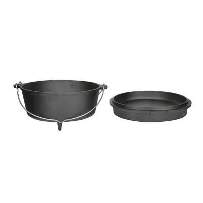Esschert Design Dutch Oven FF235 | Gusseisen Kochtopf 12 Zoll | 6,5 L | Deckel als Pfanne | Schwarz | Ofenfest