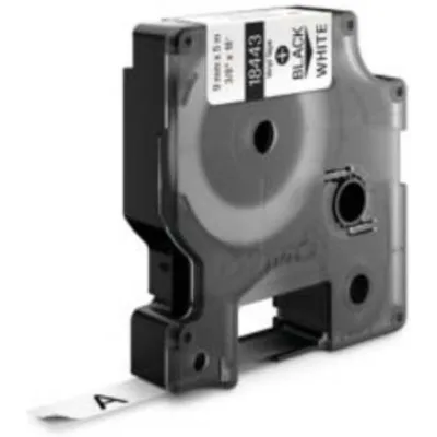 DYMO Vinyl-Etikettenband 18443 | 9 mm x 5,5 m | selbstklebend | schwarz auf weiß | UV- & hitzebeständig | für Innen