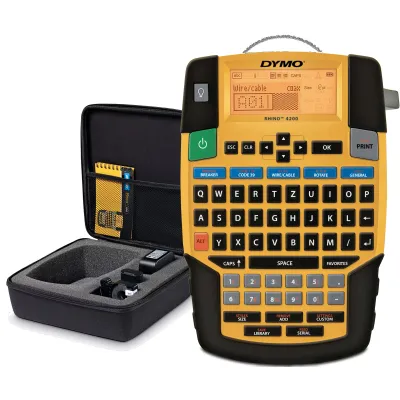 DYMO Rhino 4200 Beschriftungsgerät 1852998 | Industrieller Etikettendrucker QWERTZ | 6-19mm | Koffer | Schwarz/Gelb
