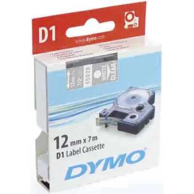 Dymo D1 Schriftband 12 mm x 7 m weiß auf transparent 45020