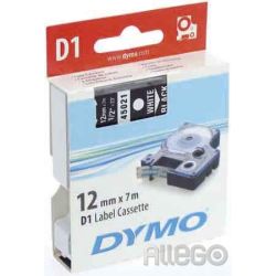 Dymo D1 Schriftband 12mm/7m weiß auf schwarz 45021