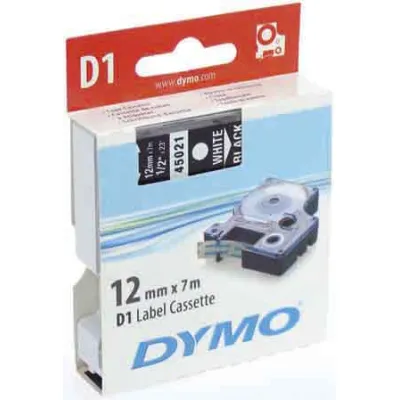 Dymo D1 Schriftband 12mm/7m weiß auf schwarz 45021