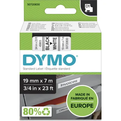 DYMO D1 Schriftband 19mm x 7m | schwarz auf weiß | ablösbar | für LabelManager | UV-beständig