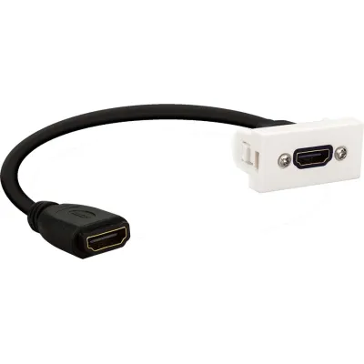 E+p-Elektrik Anschlussblende HDMI 2.0 WDH20Lose ws | 4K 60Hz | 18 Gbit/s | 2x HDMI Kupplung | Kabelpeitsche 15cm | weiß