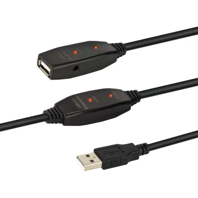 E+P Elektrik USB 2.0 Verstärkerkabel CC508/15 | Repeaterkabel 15m | USB-A Stecker auf USB-A Buchse | Schwarz