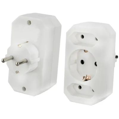 e+p Dreifach-Kombistecker EA 9 | Schutzkontaktadapter | 1x Schuko | 2x Euro | rechteckig | Kunststoff | Weiß