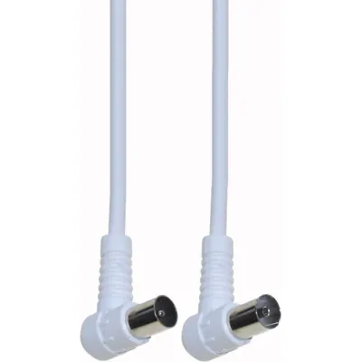 E+P Elektrik Antennenkabel HFW 2 | Koaxialkabel 2,5m | doppelt geschirmt 90dB | UHF Winkelstecker | weiß